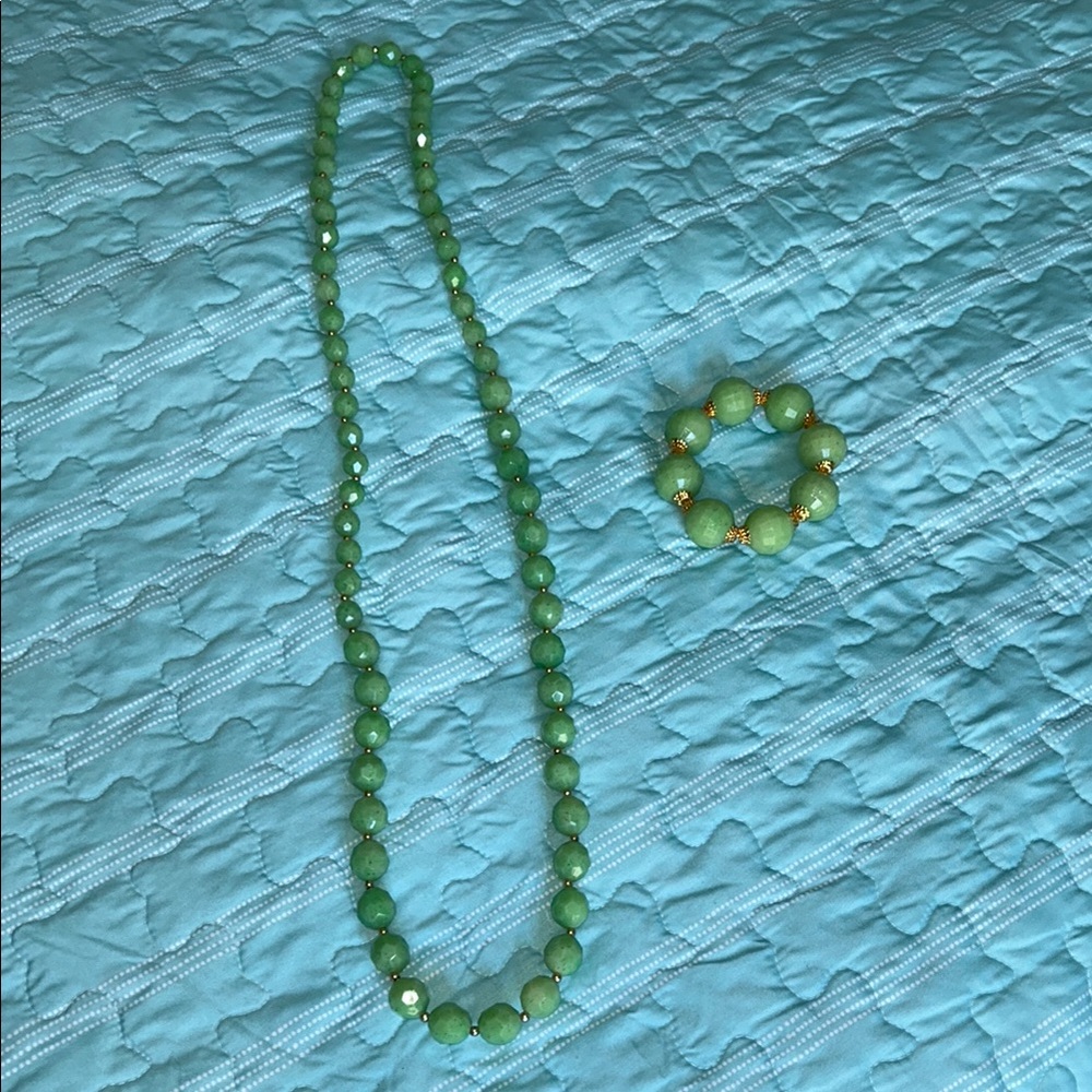 Green Beaded Necklace Set Jewelry